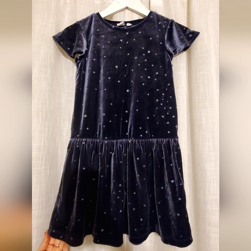 Girl's Velvety Navy Blue Dress Size M 10/12